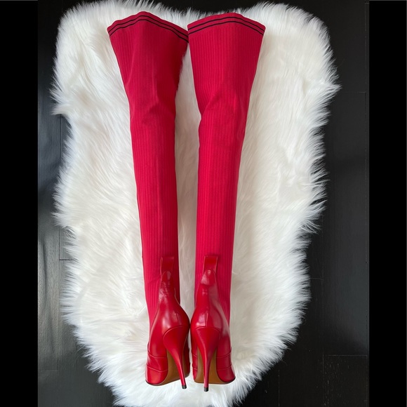 FENDI Women's Red Leather Thigh High Boots Size 38 1/2 - Picture 8 of 14